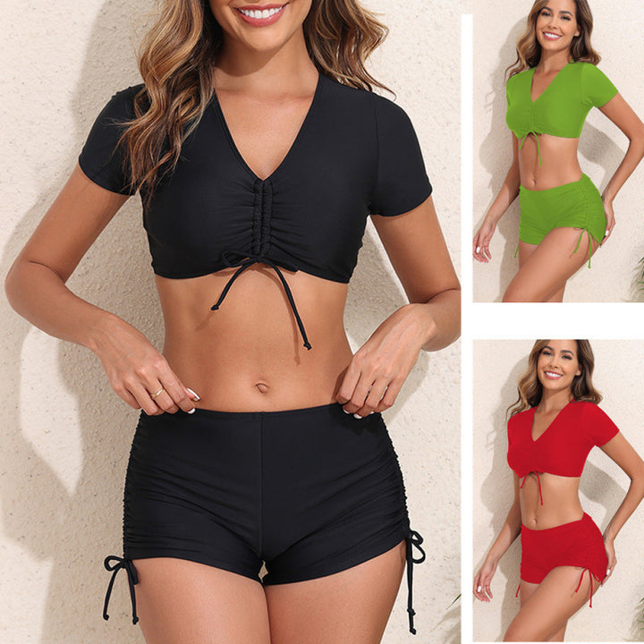 Damen Sportliches Bikini-Set mit kurzem Oberteil und schnürbarem Höschen Drune