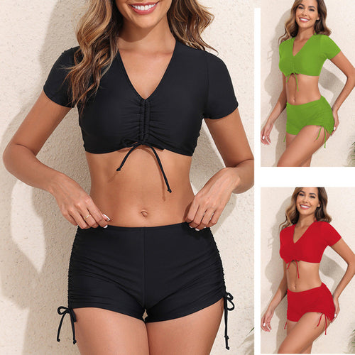 Damen Sportliches Bikini-Set mit kurzem Oberteil und schnürbarem Höschen Drune