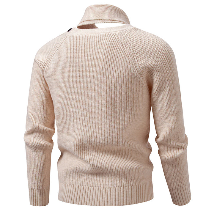 Herren Strickpullover mit integriertem Schlauchkragen-Schal und Knopfdetail Drune