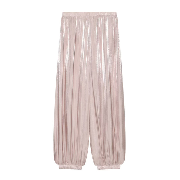 Damen Plissierte glänzende High‑Waist Palazzo-Jogger Drune