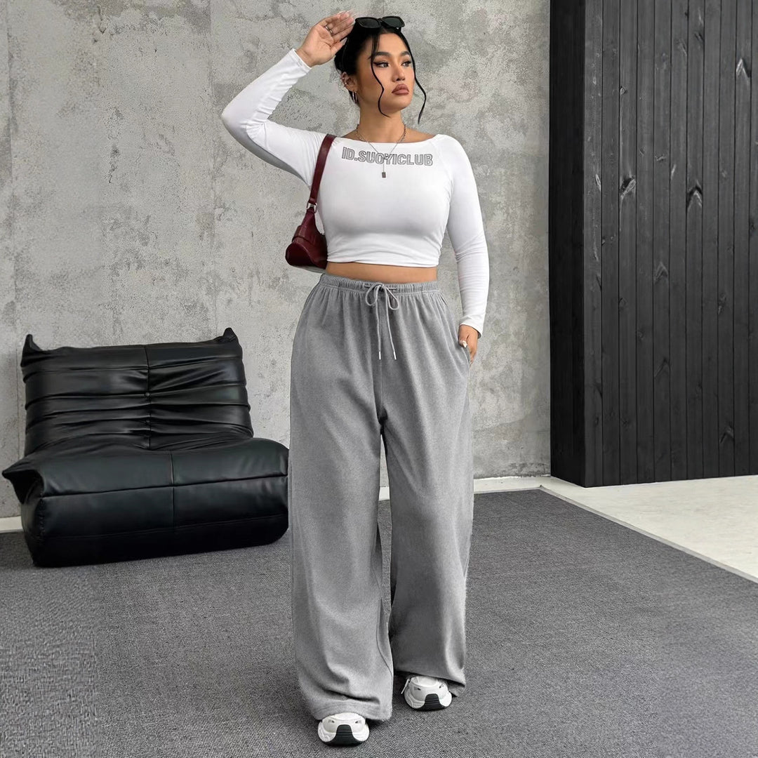 Damen High-Waist weite Beinform Jogginghose Drune