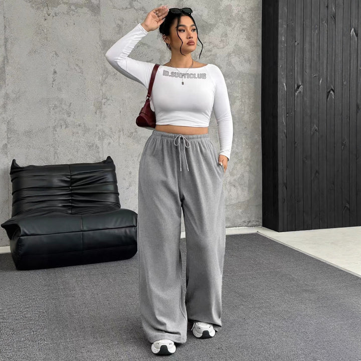 Damen High-Waist weite Beinform Jogginghose Drune