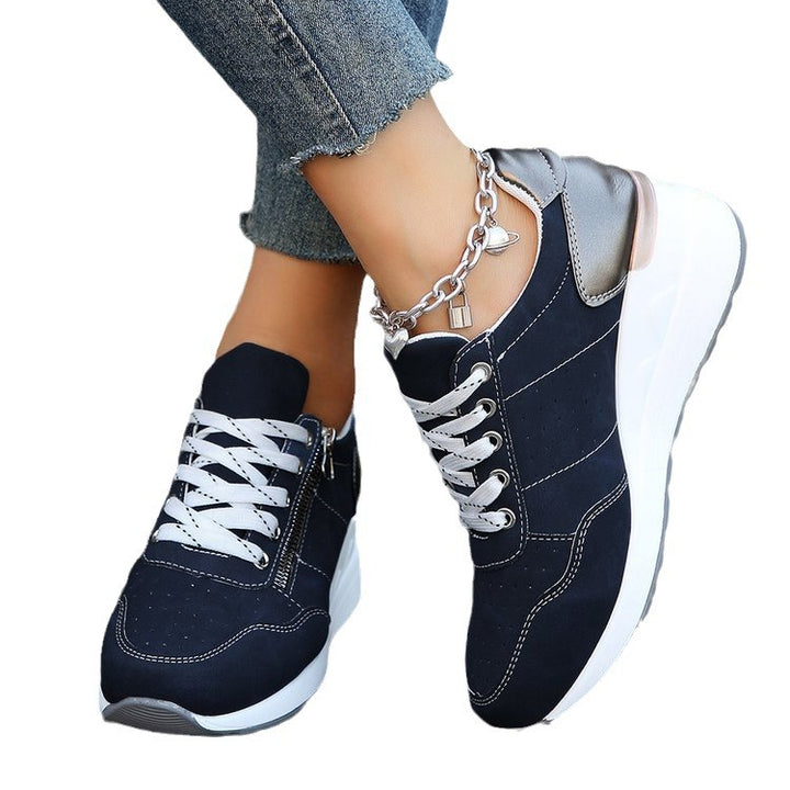 Damen Chunky-Plateau-Sneaker mit perforiertem Velours, gepolstertem Komfortfußbett und Metallic-Fersenaufbau Drune