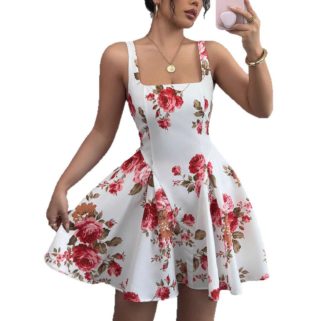 Damen Sommerliches Fit-and-Flare Kleid mit Blumenmuster Drune