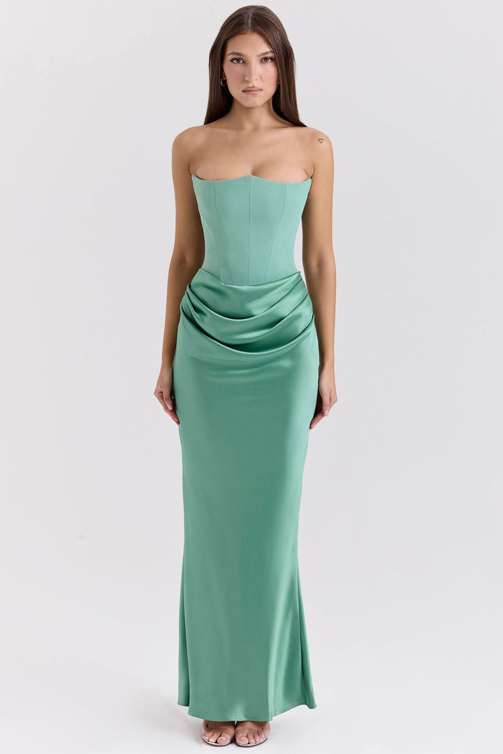 Damen Elegantes Abendkleid mit Herz-Ausschnitt und schimmerndem Oberteil Drune
