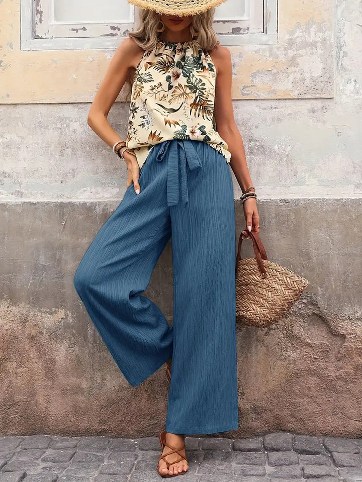 Damen Lässiges Oberteil mit floralem Print und weit geschnittener Hose Drune