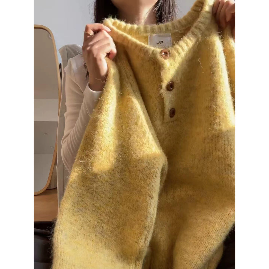 Damen Kuscheliger Strickpullover mit Knopfleiste Drune