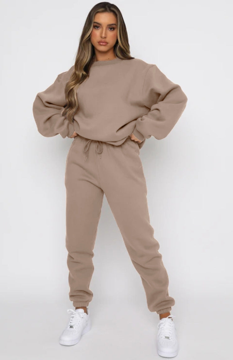 Damen nan zweiteiliges Cozy-Loungewear-Set mit Oversize-Rundhals und hochgeschnittener Jogginghose mit Kordelzug Drune