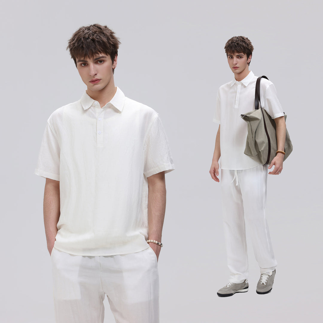 Herren Zweiteiliges Lounge-Set aus leichtem Baumwollmix mit Polokragen und Gummizughose Drune