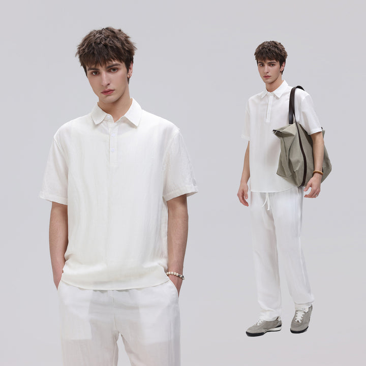 Herren Zweiteiliges Lounge-Set aus leichtem Baumwollmix mit Polokragen und Gummizughose Drune