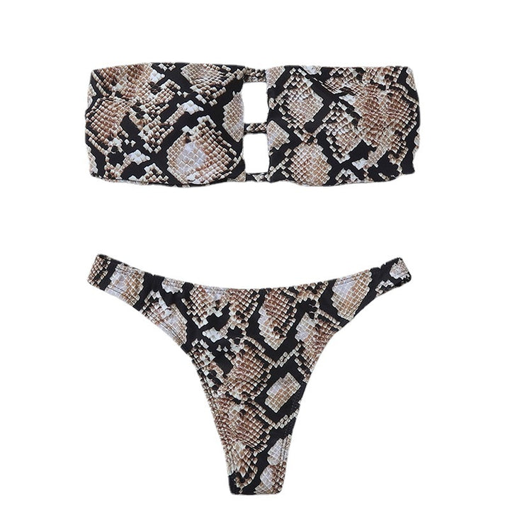 Damen Bandeau-Bikini mit elegantem Cut-Out und auffälligem Schlangenprint Drune