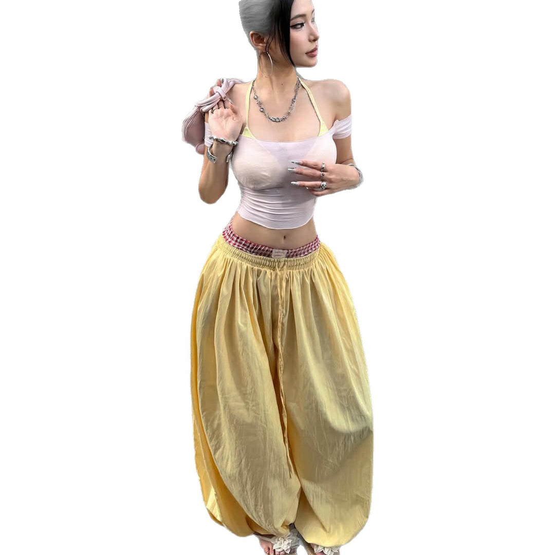 Damen Luftige Sommerhose mit Gummizug und Kordelzug Drune