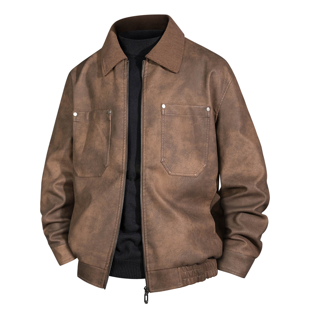 Herren Kurzjacke aus Veloursleder-Imitat mit geripptem Kragen und aufgesetzten Brusttaschen Drune
