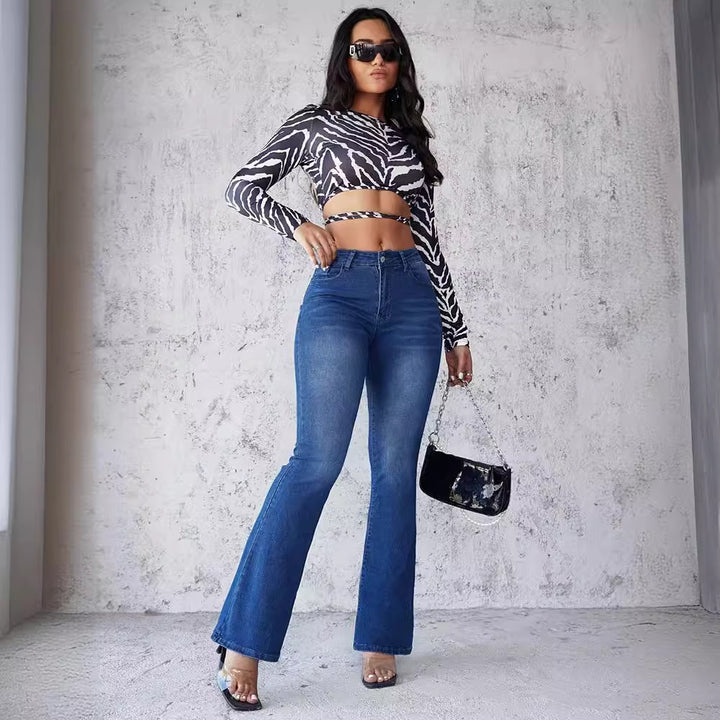 Damen figurbetonende Crop-Top mit langen Ärmeln und einzigartigem Design Drune