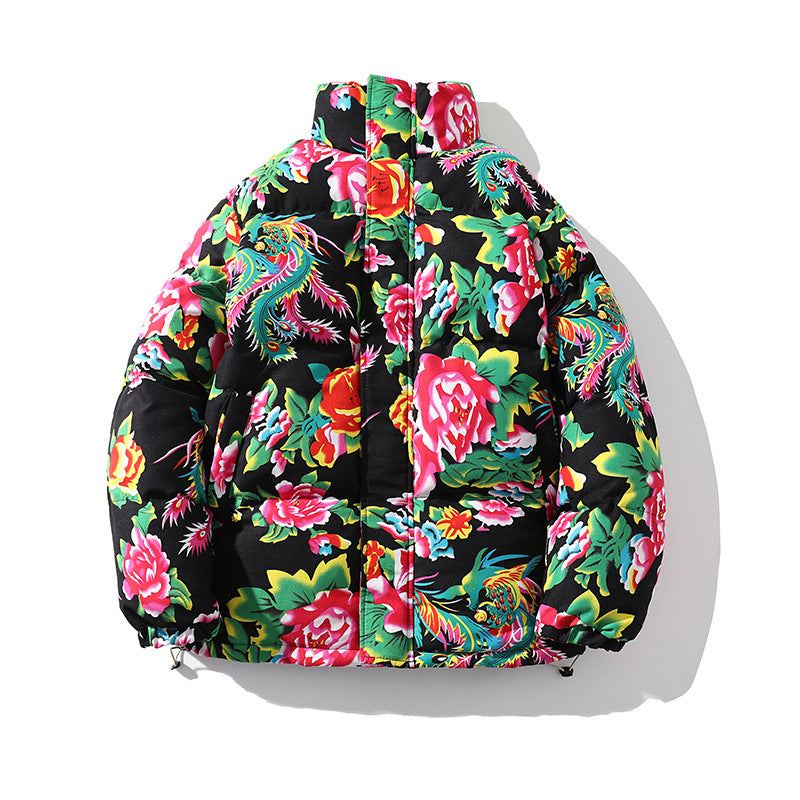 Damen Gefütterte gesteppte Pufferjacke mit großfloralem Print und Stehkragen Drune
