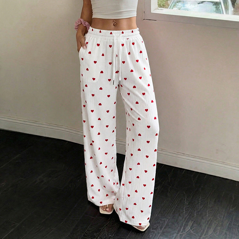 Damen Lässige Weite Hose mit Herzmuster Drune