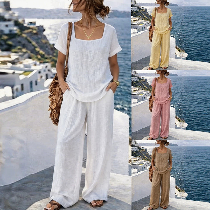 Damen luftiges Loungewear-Set mit weiter Hose und überschnittenen Schultern Drune