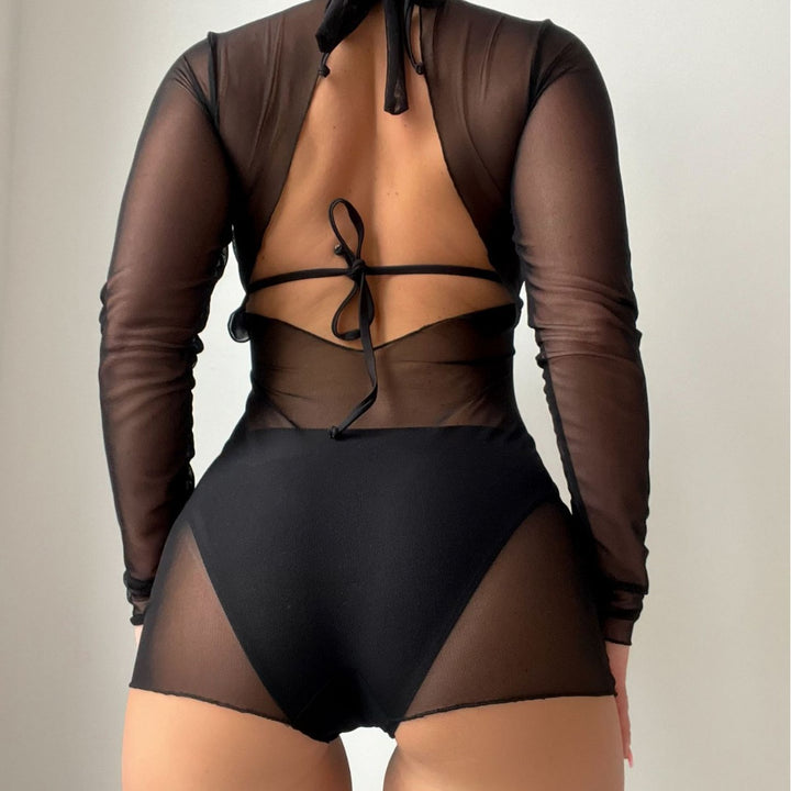 Damen High-Cut Badeanzug mit transparenten Ärmeln Drune