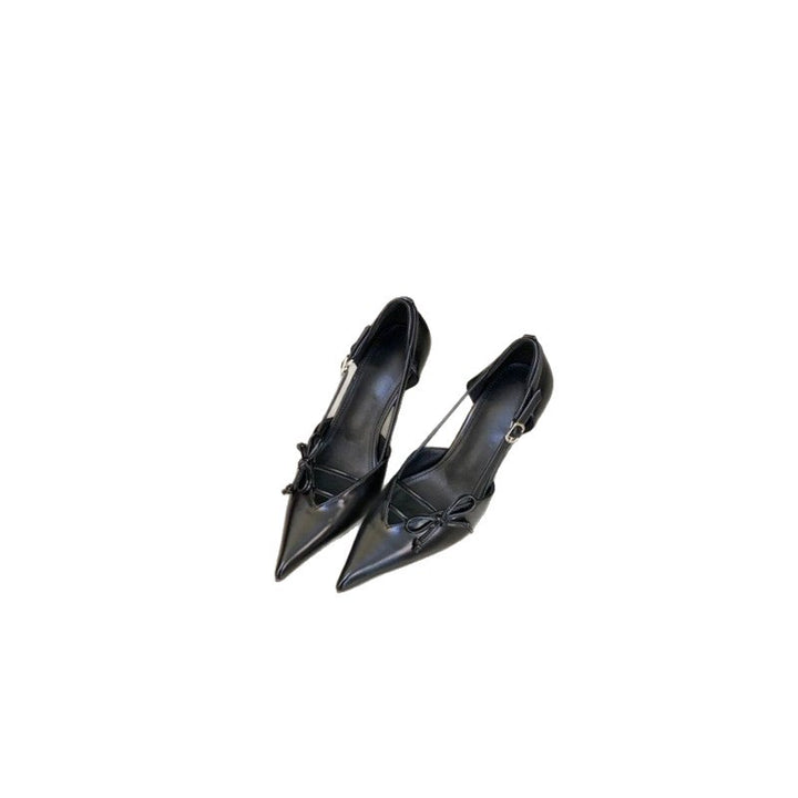 Damen Elegante spitz zulaufende Slingback-Ballerinas mit verstellbarem Knöchelriemen, V‑Ausschnitt und zierlicher Schleife Drune