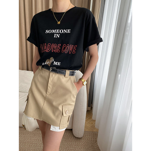 Damen lässiges T-Shirt mit kreativem Schriftzug und bequemer Passform Drune