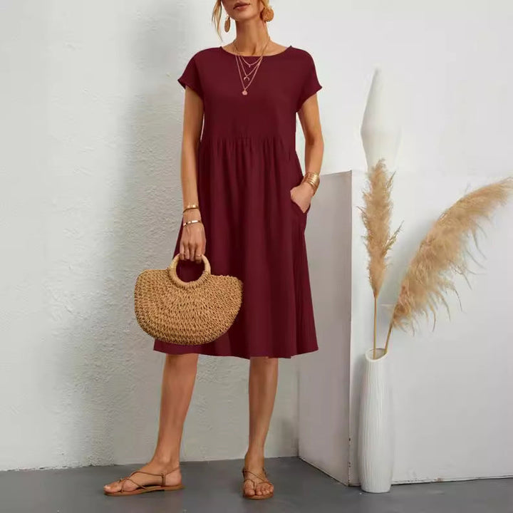 Damen Freizeitleinenkleid mit leichtem Schnitt und Taschen Drune