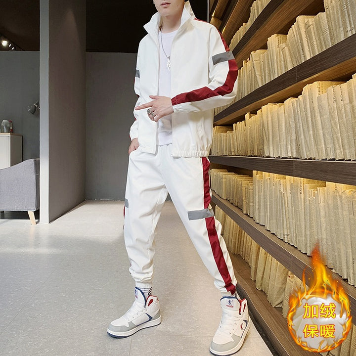 Herren Athleisure-Trackset im Retro-College-Look mit Kontraststreifen, reflektierenden Paneelen & elastischem Saum Drune