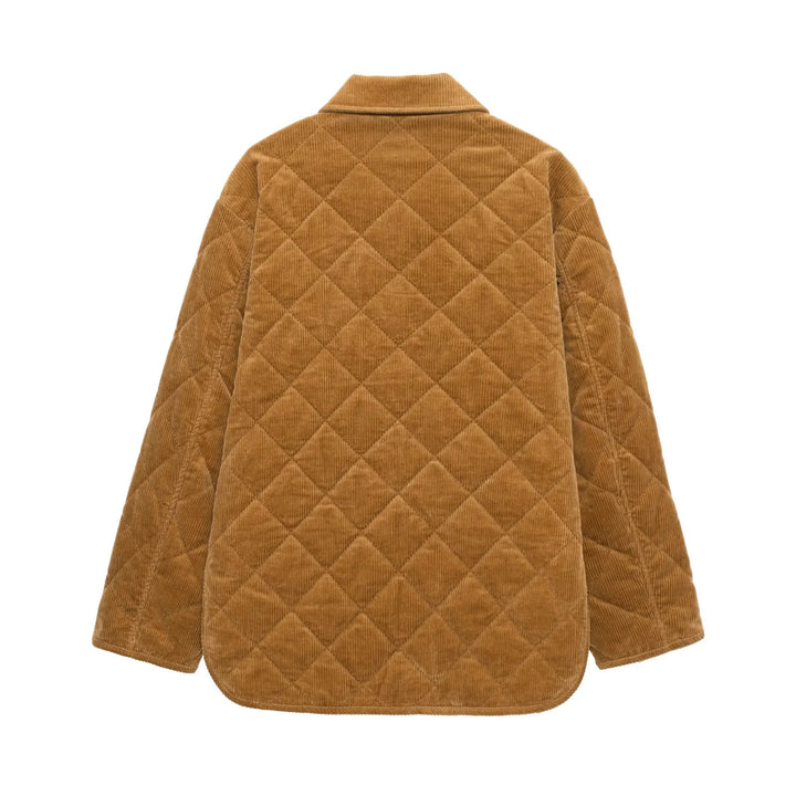 Damen nan gesteppte Cordjacke im Oversize Look mit Hemdkragen und Druckknopfleiste Drune