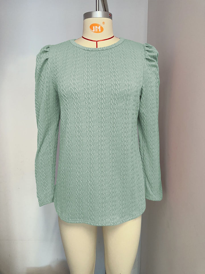 Damen elegantes Langarmshirt mit strukturiertem Muster und Puffärmeln Drune