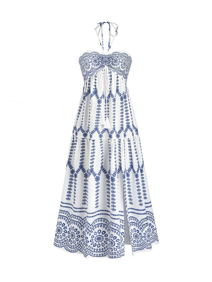 Damen Maxikleid mit V-Ausschnitt und verspieltem Streifenmuster Drune