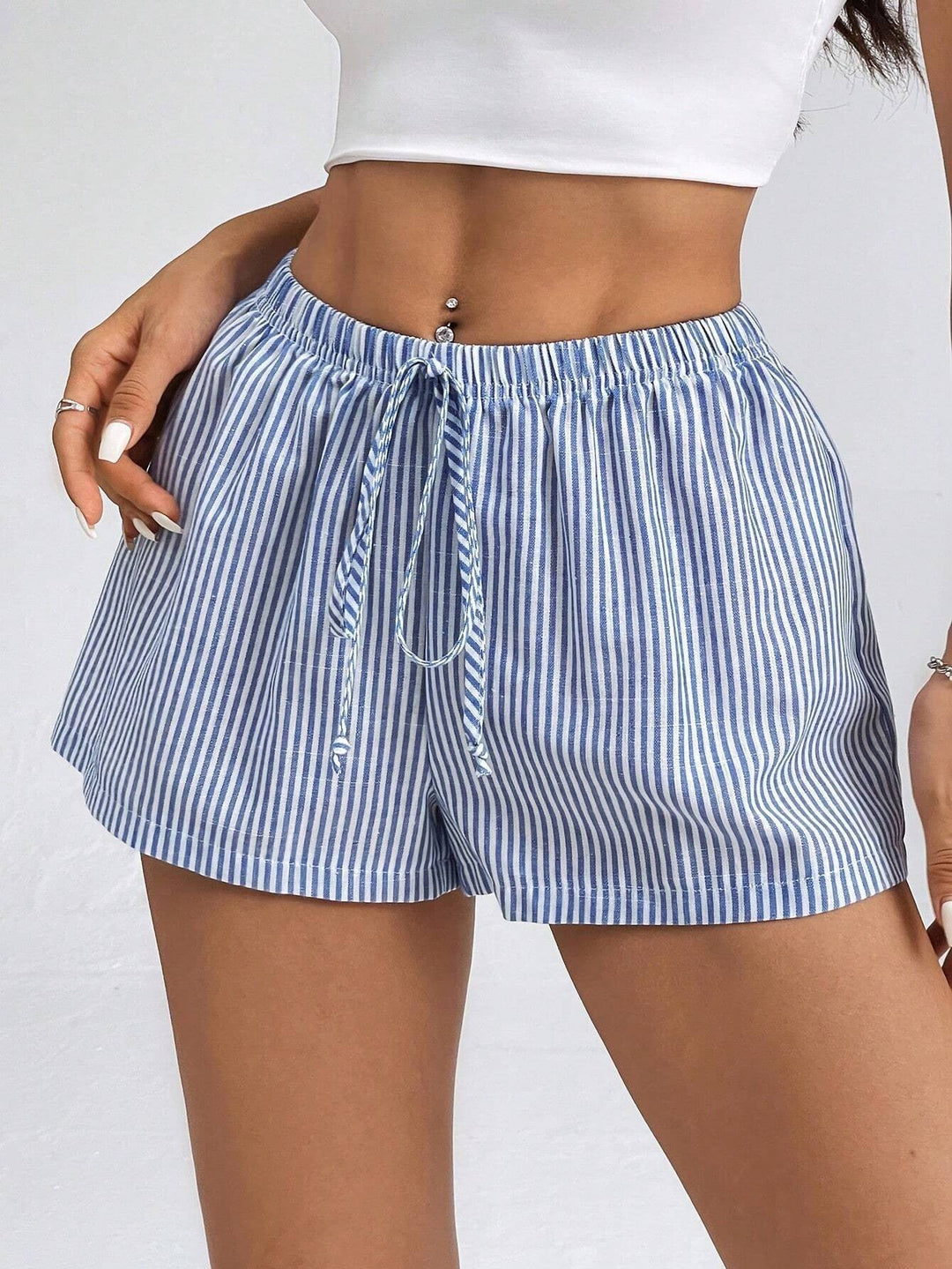 Damen gestreifte Freizeithose mit verstellbarem Kordelzug Drune