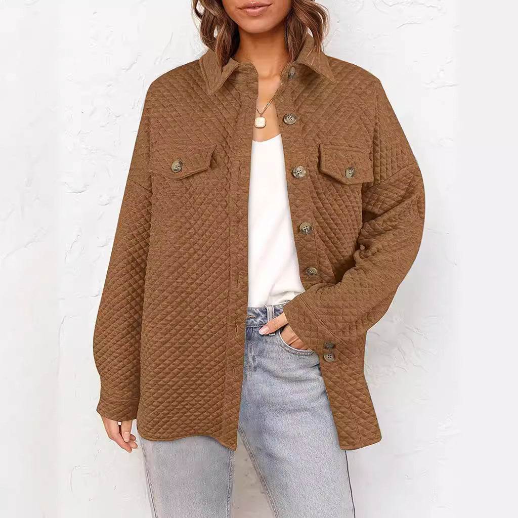 Damen lässige Steppjacke mit praktischen Taschen und modischen Knöpfen Drune