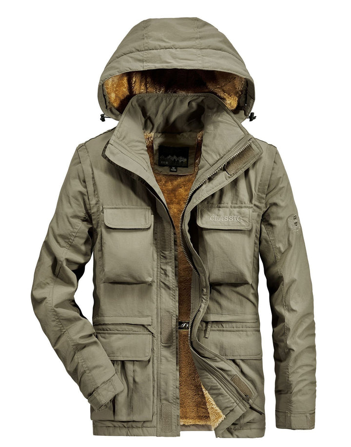 Herren Expedition-Fieldparka mit vollem Teddyfutter, verstellbarer Kapuze und Mehrfach-Cargo-Taschen Drune