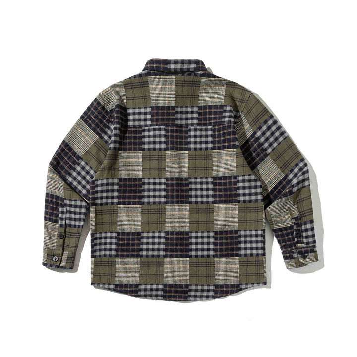 Herren Karierter Patchwork-Flanell-Overshirt mit Brusttasche Drune