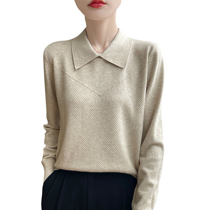 Damen Strickpullover mit Hemdkragen und strukturierter Vorderseite Drune
