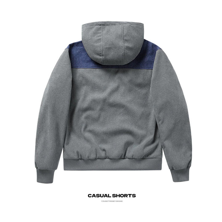 Herren  Hybrid Kapuzen-Waffelstrick- und Denim-Panel-Bomberjacke Drune