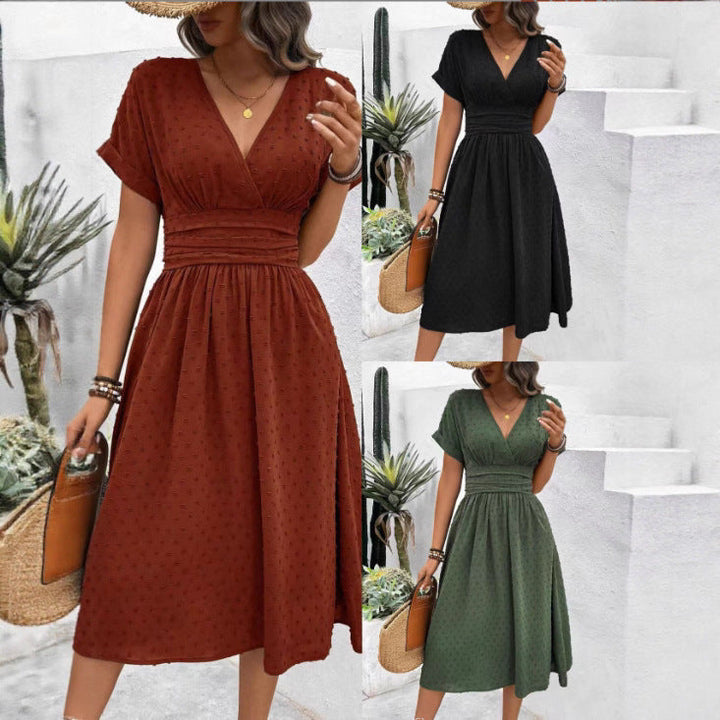 Damen Midikleid mit V-Ausschnitt und Taillenakzent Drune