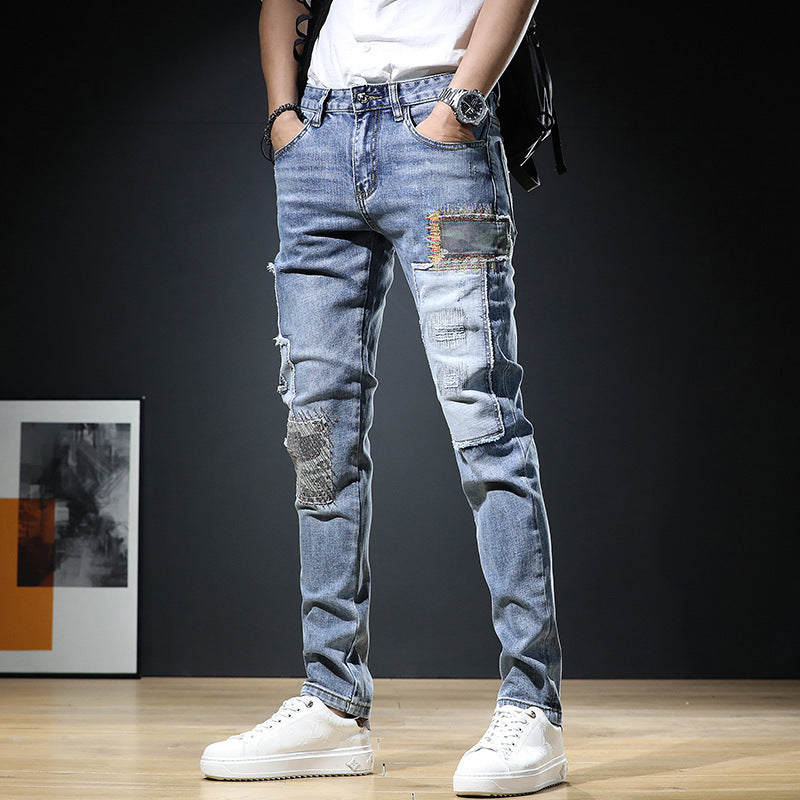 Herren Modische Ripped Jeans mit kreativen Patches Drune 1788342747