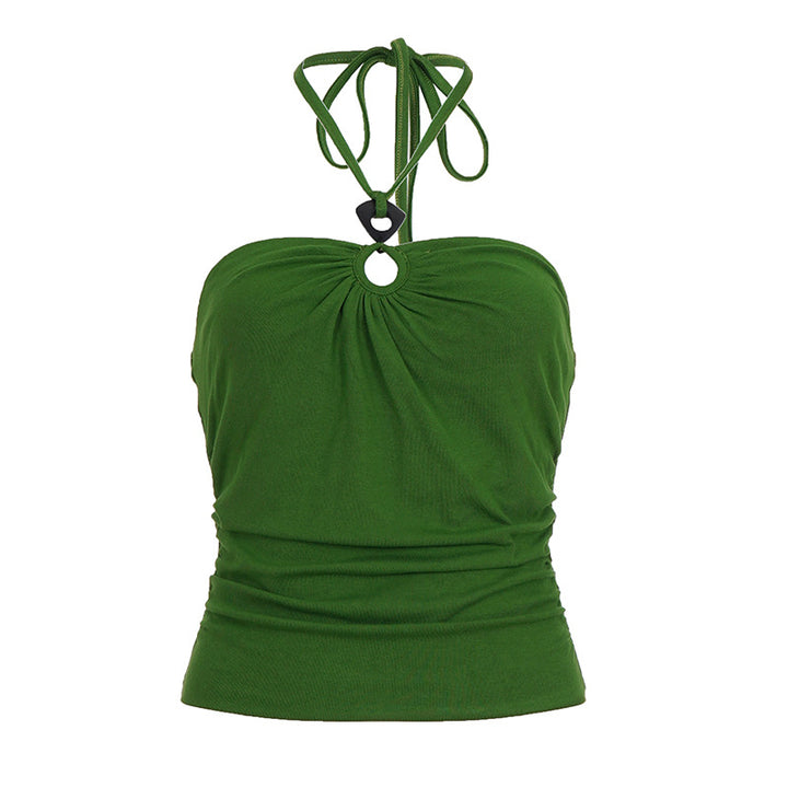 Damen elegantes Tanktop mit raffinierten Rüschendetails und Bindeband Drune