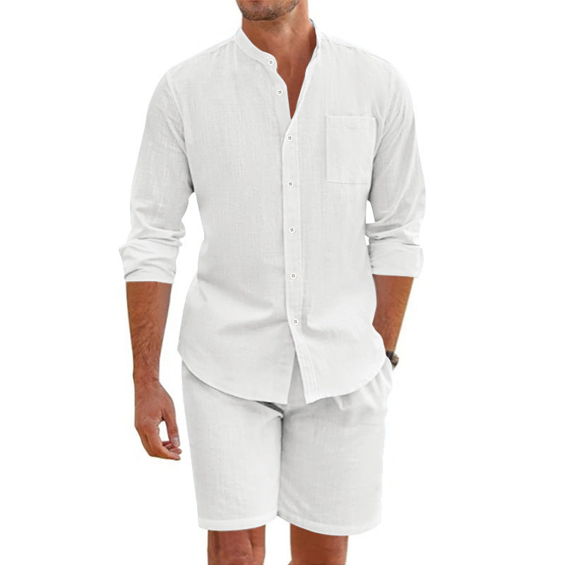 Herren Lässiges Hemd und Shorts Set mit atmungsaktiver Leinenstruktur Drune