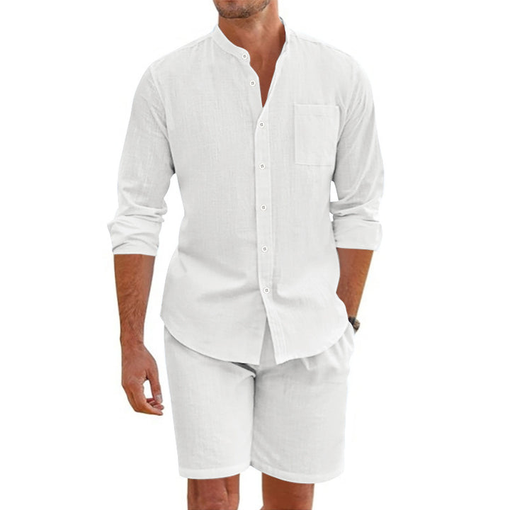 Herren Lässiges Hemd und Shorts Set mit atmungsaktiver Leinenstruktur Drune
