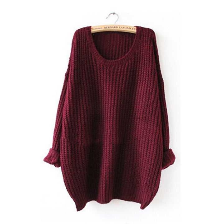 Damen Grobstrick Pullover mit weitem Schnitt und Rundhalsausschnitt Drune