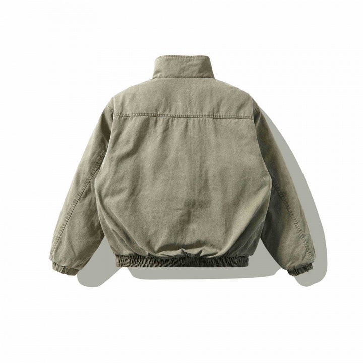Unisex Weitgeschnittene Canvas-Utility-Jacke mit Stehkragen, Pattentaschen und elastischem Saum Drune