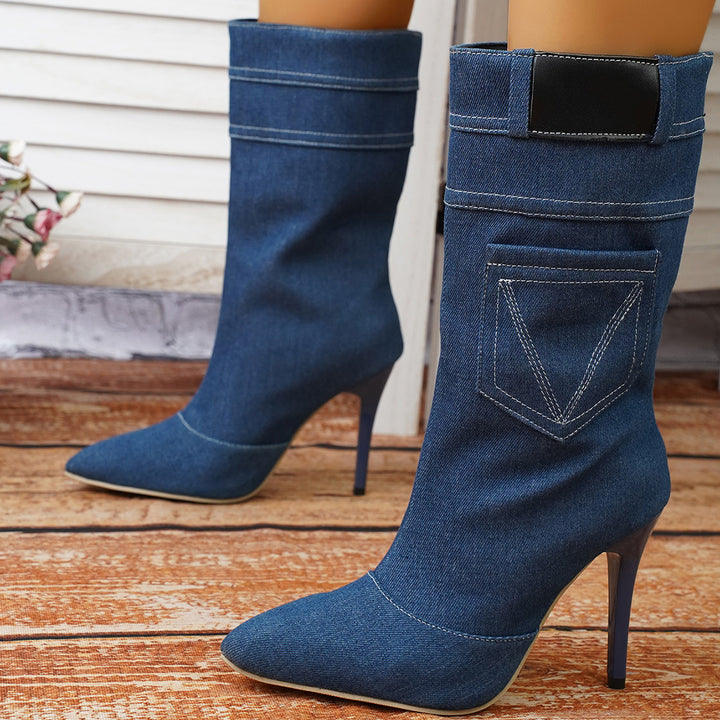 Damen Overknee-Stiefel aus hochwertigem Denim mit elegantem Absatz Drune