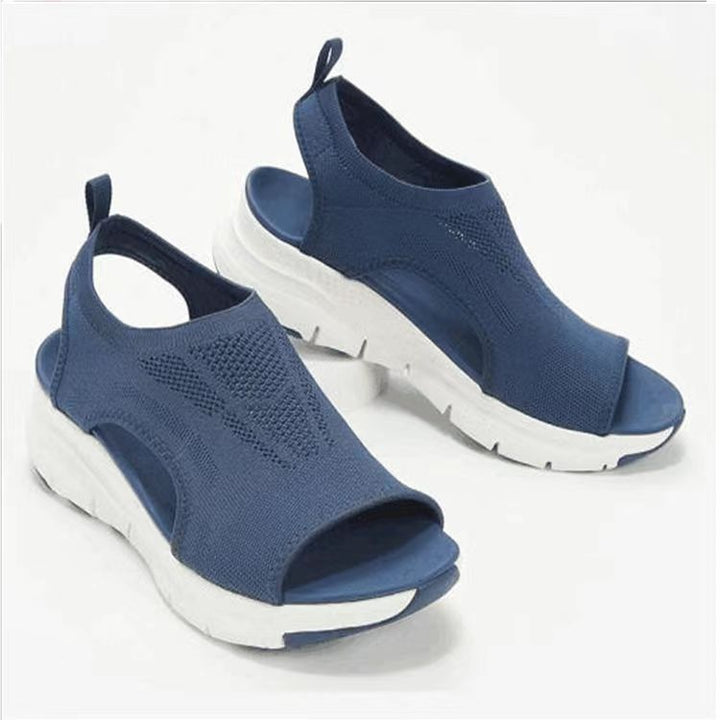 Damen Strick-Sandalen mit Plateau, elastischem Schaft und Fersenriemen Drune