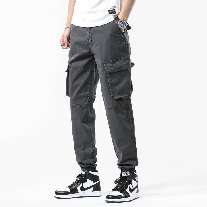 Herren Cargo-Joggerhose mit Kniepasse, elastischem Knöchelsaum und Großvolumigen Klappentaschen Drune
