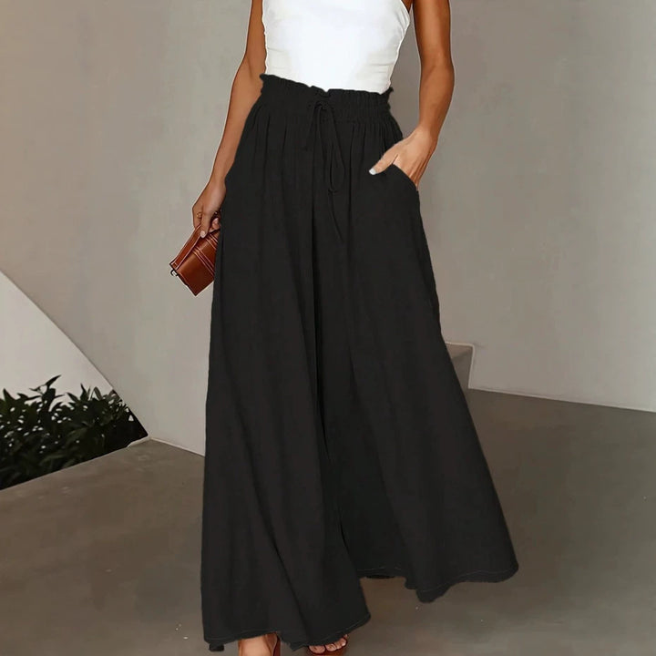 Damen nan fließende Palazzo-Hose mit Paperbag-Taille und tiefen Eingrifftaschen Drune