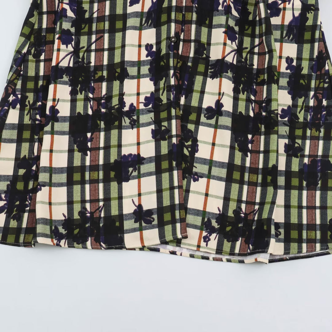 Damen Hemdblusenkleid mit Karomuster und Blumenprint samt taillierendem Gürtel Drune