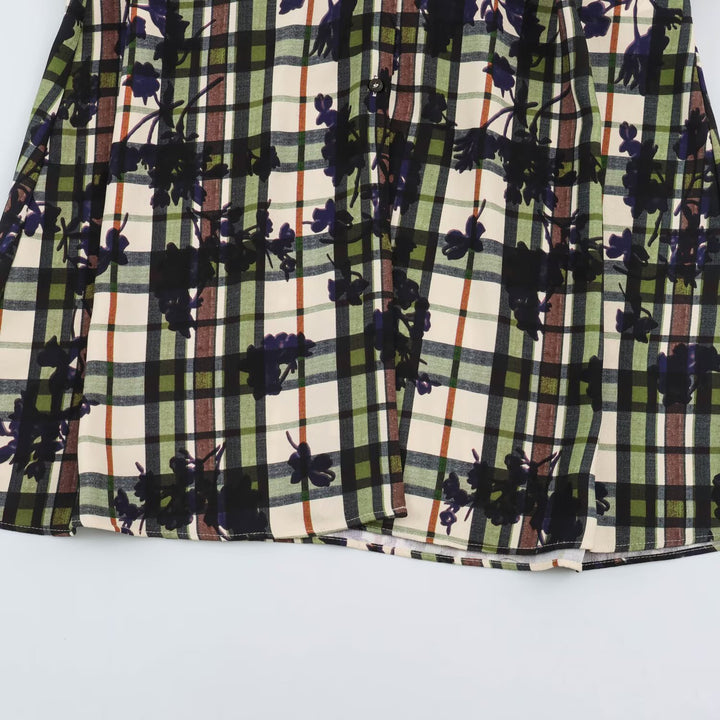 Damen Hemdblusenkleid mit Karomuster und Blumenprint samt taillierendem Gürtel Drune