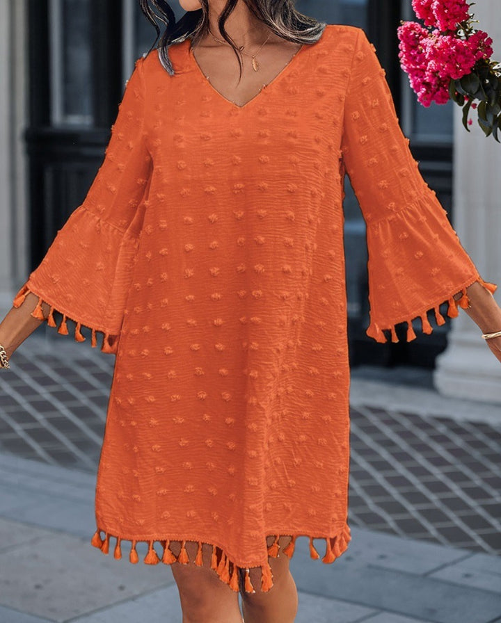 Damen Strandkleid mit modischen Fransen und V-Ausschnitt Drune