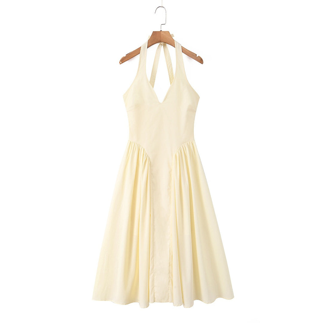 Damen Maxi-Kleid mit elegantem V-Ausschnitt und raffinierten Falten Drune